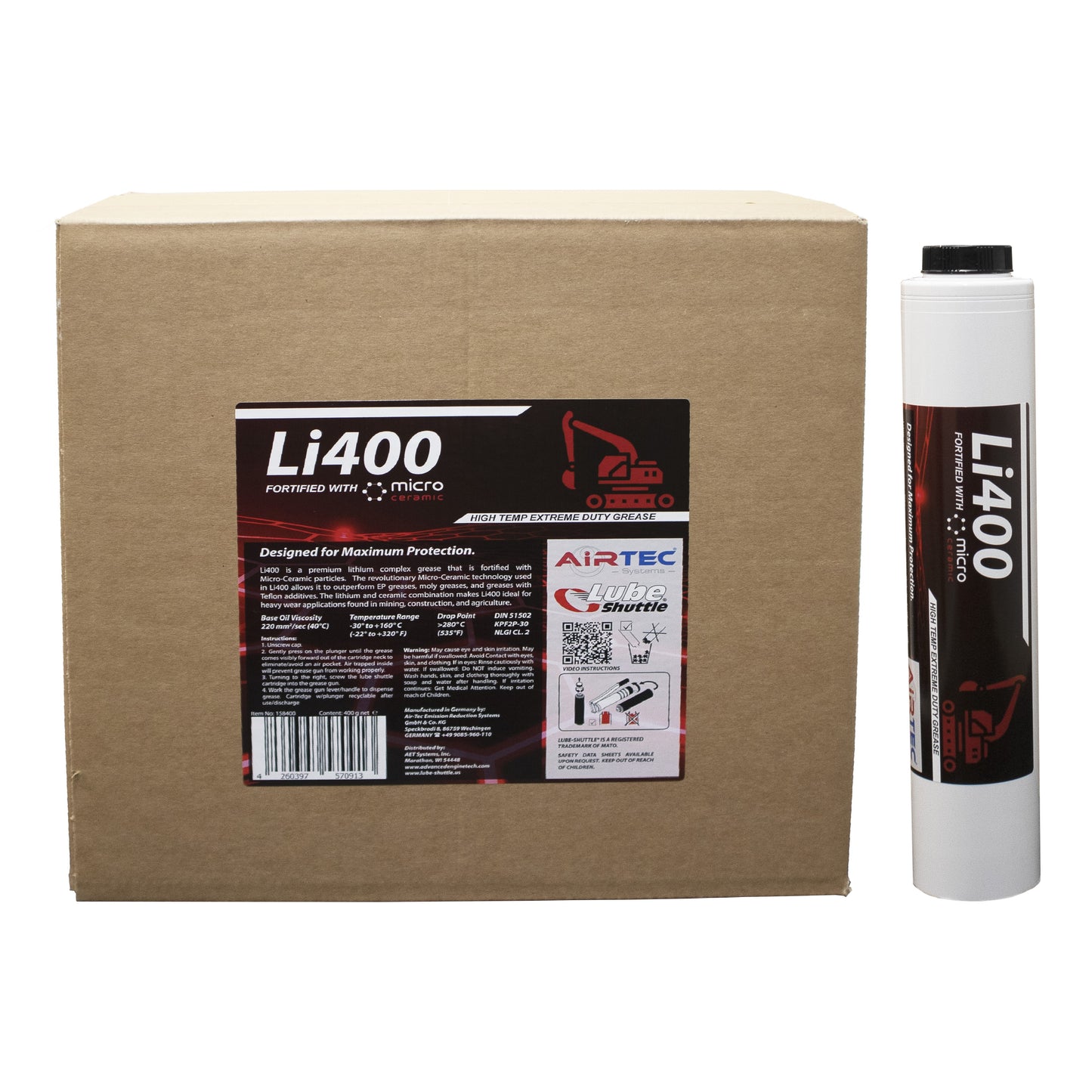 CASE of 10 - PolyPlex NLGI 1 Winter Grease - AirTec® Extreme Duty Multi-Purpose Grease Cartridge for Lube-Shuttle®