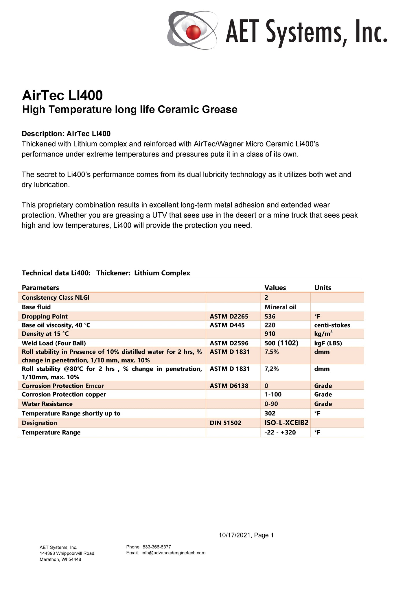 AirTec® Li400 Micro-Ceramic Extreme Duty Grease Cartridge for Lube-Shuttle®