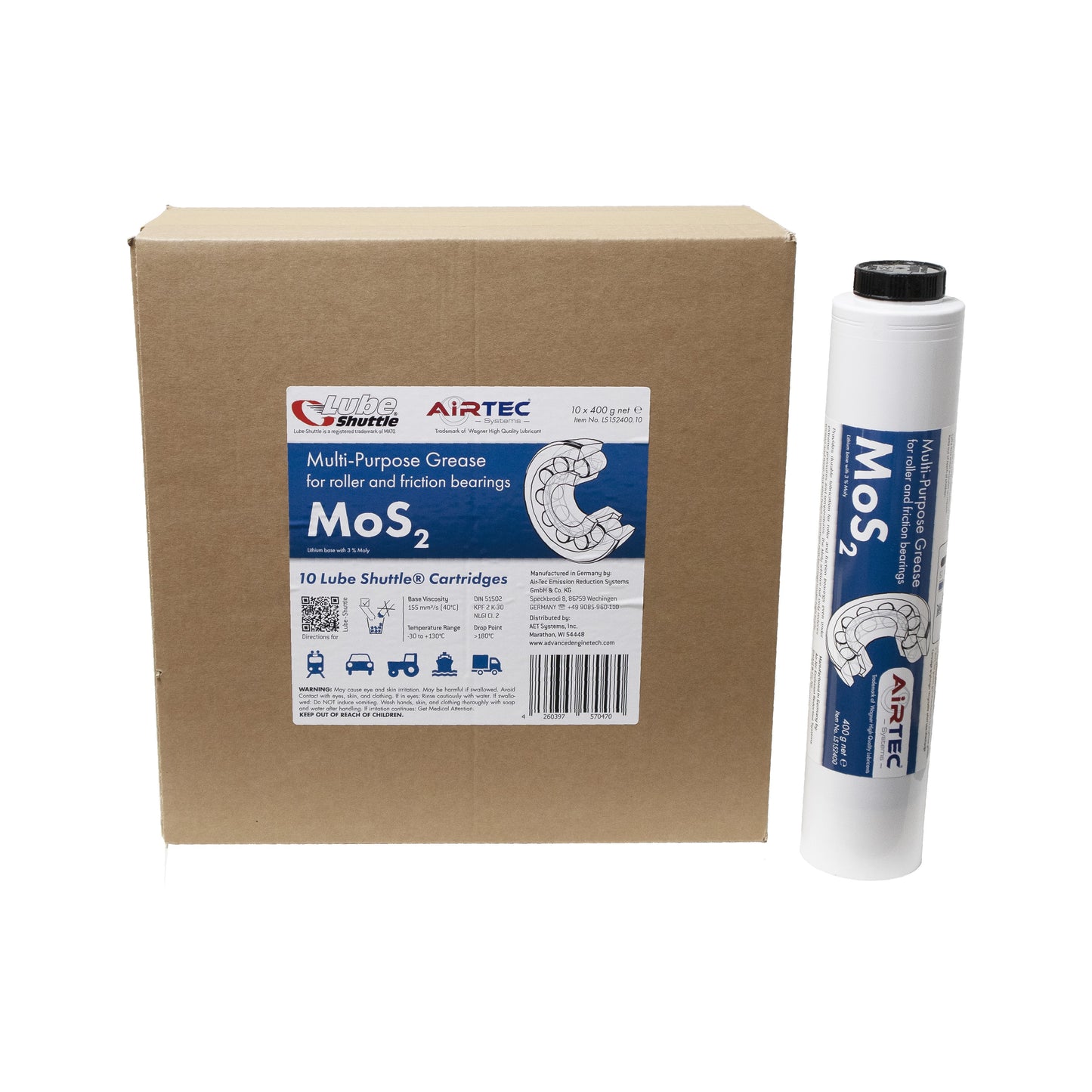 AirTec® MoS2 Moly High Pressure Grease Cartridge for Lube-Shuttle®